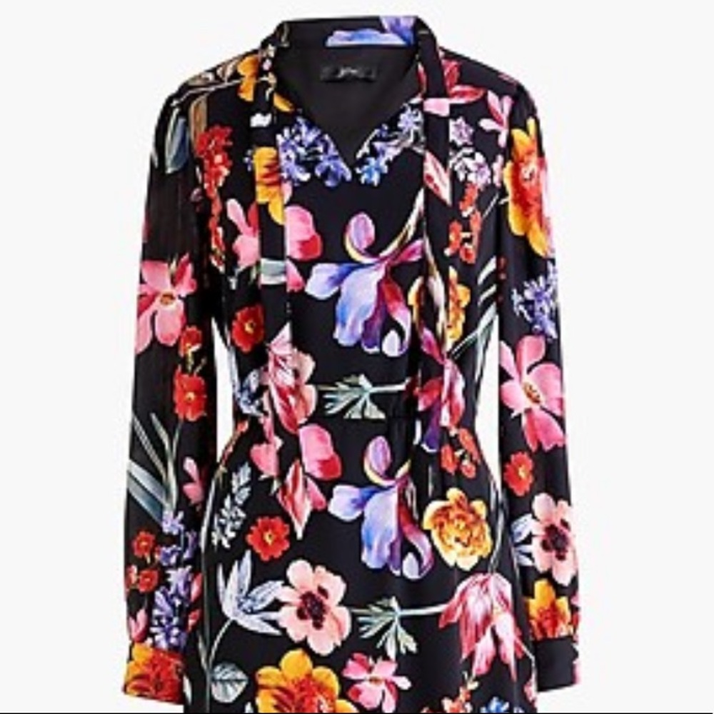 Tie-neck midi dress in midnight Dutch floral - Picture 2 of 8